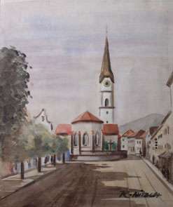 R. Nitsch - Marktplatz von Schoenberg mit Kirche